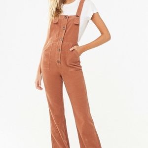 NWT Forever 21 Button-Front Corduroy Rust Brown Overalls Size Large L